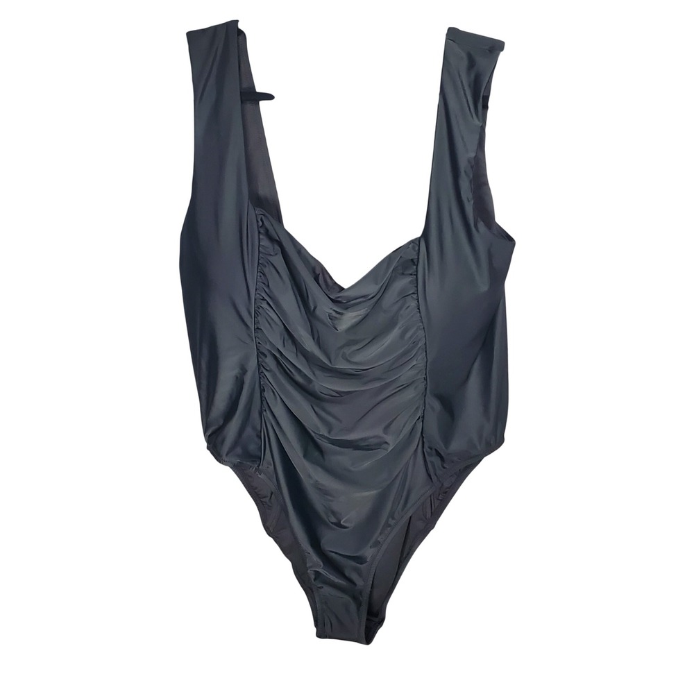 J.Crew Ruched One Piece Swimsuit Black Square Neck Re-imagined BF179 Size 24 NEW